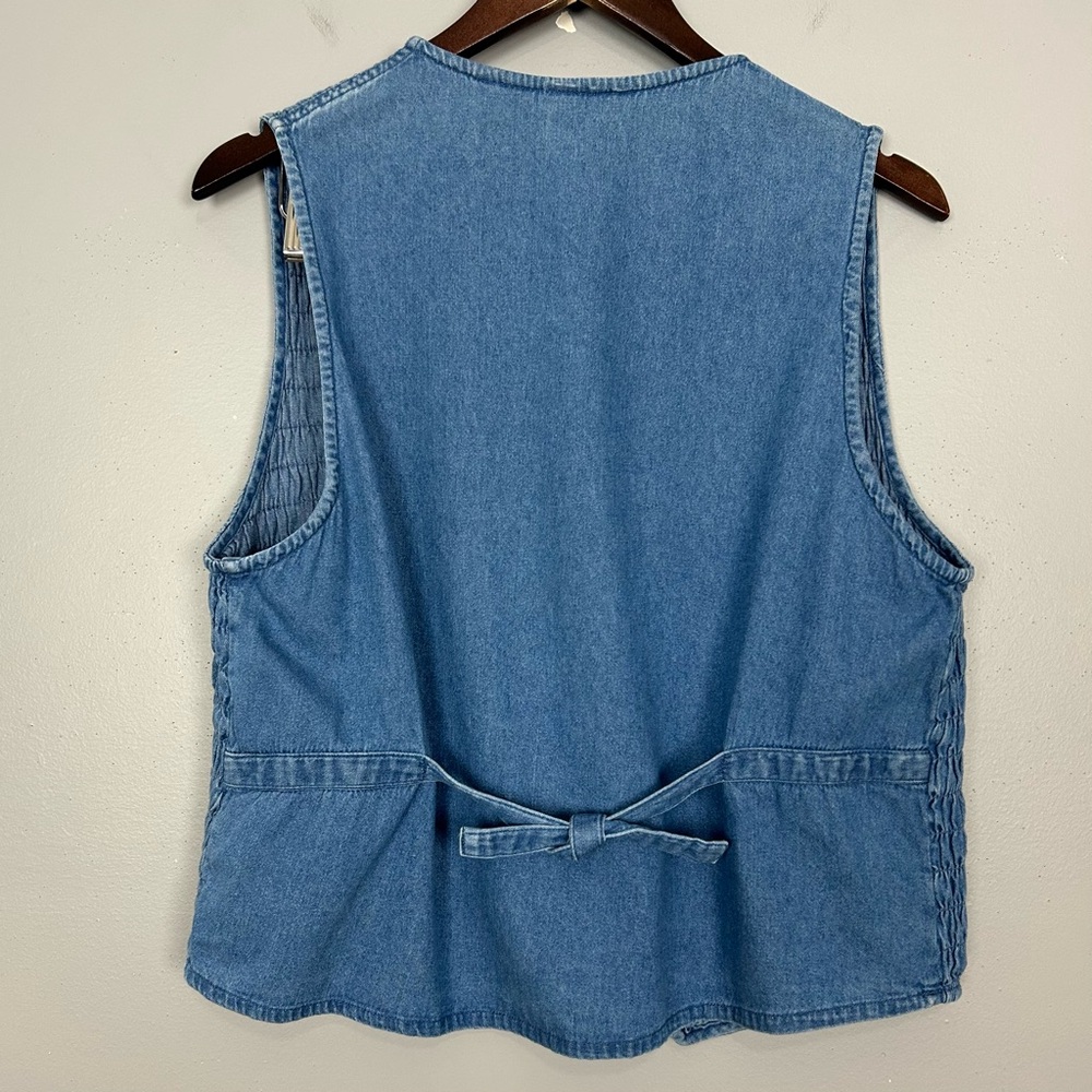 Vintage Embroidered Denim Vest Top Women’s Size M Smocked Boho 80’s 100% Cotton - Picture 5 of 6
